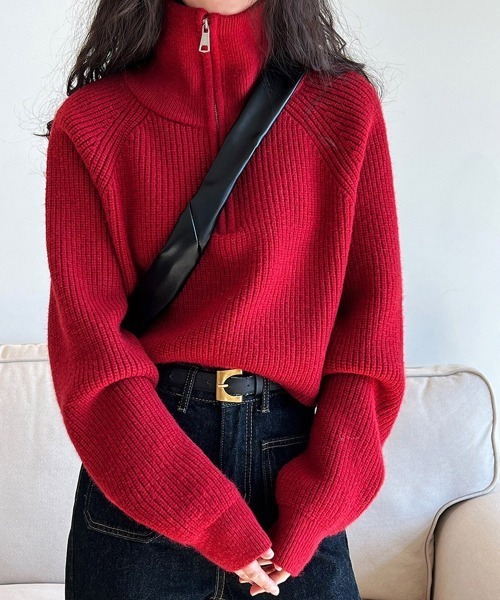 Miniministore(ミニミニストア)の「ニットトップス ショート丈 レディース(ニット/セーター・レディース・レッド/ブラック/アイボリー/ブラウン・FREE)」の4枚目の写真