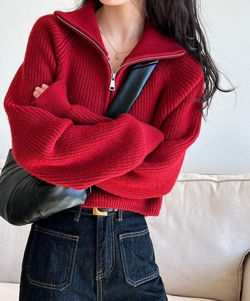 Miniministore(ミニミニストア)の「ニットトップス ショート丈 レディース(ニット/セーター・レディース・レッド/ブラック/アイボリー/ブラウン・FREE)」の9枚目の写真