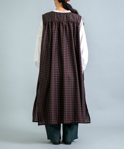 セール】[Yarmo] Gingham Print Tabard Dress / ギンガム