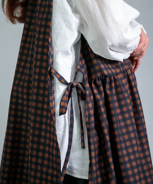 完売 yarmo ヤーモ チェック柄 ロングワンピース セール】[Yarmo] Gingham Print Tabard Dress / ギンガム