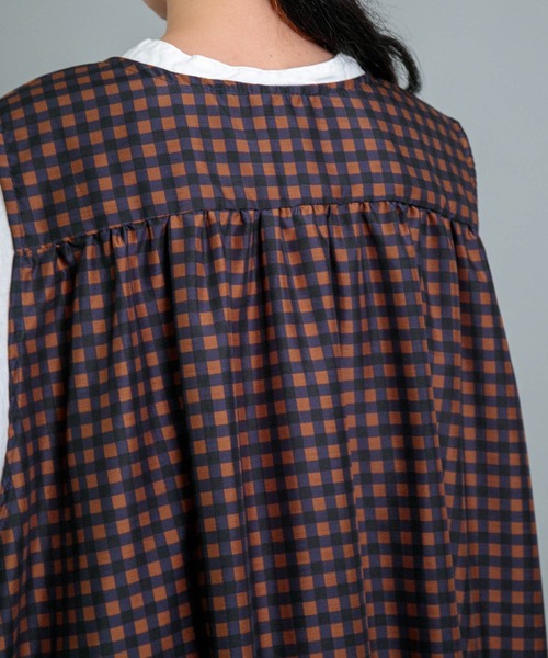 セール】[Yarmo] Gingham Print Tabard Dress / ギンガム