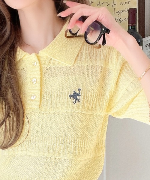大人気❗️ラルフローレン♡  コットン半袖ニット　ワンポイント刺繍 アイドルに大人気♡ラルフローレン ワンポイント刺繍半袖ニット