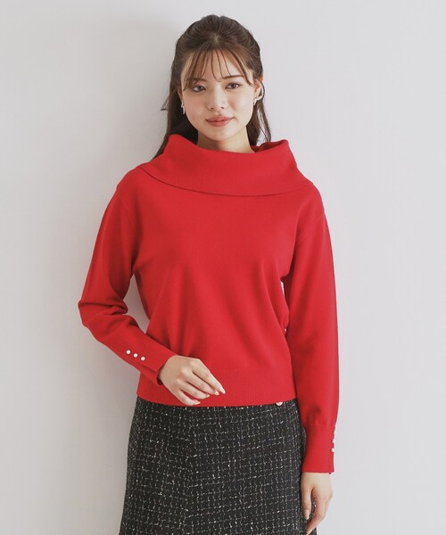 【新品未使用】Vin ラインデザインタートルニット セール】《8color/XS-LLsize》パール調ボタン付きオフタートル