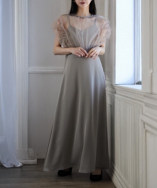 MAISON BREEZE（メゾンブリーズ）の「【MAISON BREEZE】チュールフリルワンピース 結婚式 二次会 成人式 謝恩会 パーティー フォーマル オケージョン（ワンピース・レディース・ブラック/チャコールグレー/ベージュ・FREE）」の3枚目の写真