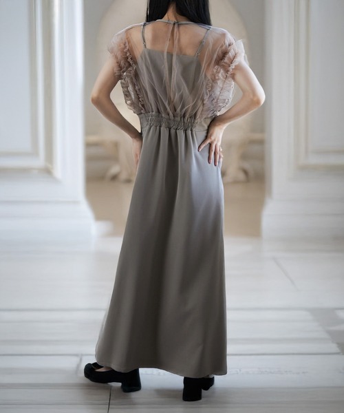 MAISON BREEZE（メゾンブリーズ）の「【MAISON BREEZE】チュールフリルワンピース 結婚式 二次会 成人式 謝恩会 パーティー フォーマル オケージョン（ワンピース・レディース・ブラック/チャコールグレー/ベージュ・FREE）」の5枚目の写真