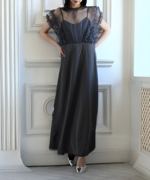 MAISON BREEZE（メゾンブリーズ）の「【MAISON BREEZE】チュールフリルワンピース 結婚式 二次会 成人式 謝恩会 パーティー フォーマル オケージョン（ワンピース・レディース・ブラック/チャコールグレー/ベージュ・FREE）」の13枚目の写真
