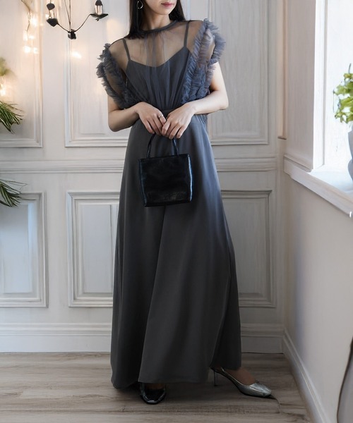 MAISON BREEZE（メゾンブリーズ）の「【MAISON BREEZE】チュールフリルワンピース 結婚式 二次会 成人式 謝恩会 パーティー フォーマル オケージョン（ワンピース・レディース・ブラック/チャコールグレー/ベージュ・FREE）」の14枚目の写真