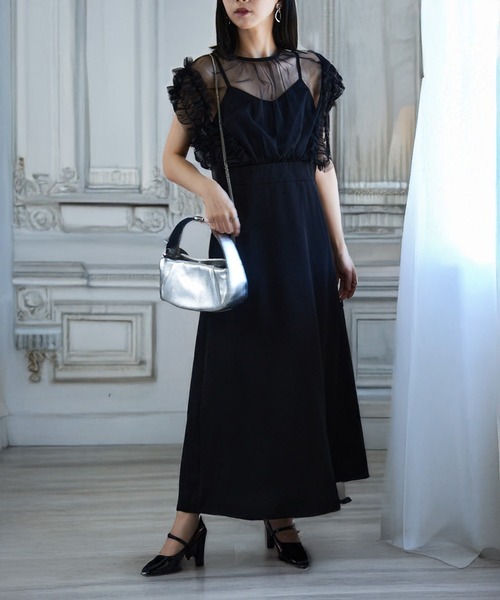 MAISON BREEZE（メゾンブリーズ）の「【MAISON BREEZE】チュールフリルワンピース 結婚式 二次会 成人式 謝恩会 パーティー フォーマル オケージョン（ワンピース・レディース・ブラック/チャコールグレー/ベージュ・FREE）」の8枚目の写真