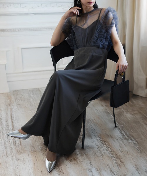 MAISON BREEZE（メゾンブリーズ）の「【MAISON BREEZE】チュールフリルワンピース 結婚式 二次会 成人式 謝恩会 パーティー フォーマル オケージョン（ワンピース・レディース・ブラック/チャコールグレー/ベージュ・FREE）」の12枚目の写真