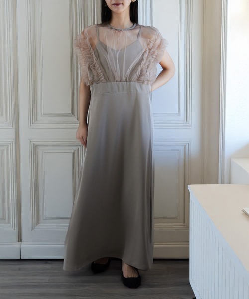 MAISON BREEZE（メゾンブリーズ）の「【MAISON BREEZE】チュールフリルワンピース 結婚式 二次会 成人式 謝恩会 パーティー フォーマル オケージョン（ワンピース・レディース・ブラック/チャコールグレー/ベージュ・FREE）」の17枚目の写真