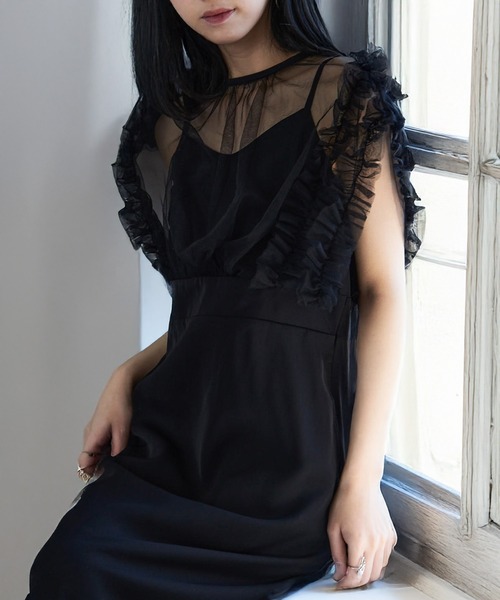 MAISON BREEZE（メゾンブリーズ）の「【MAISON BREEZE】チュールフリルワンピース 結婚式 二次会 成人式 謝恩会 パーティー フォーマル オケージョン（ワンピース・レディース・ブラック/チャコールグレー/ベージュ・FREE）」の7枚目の写真