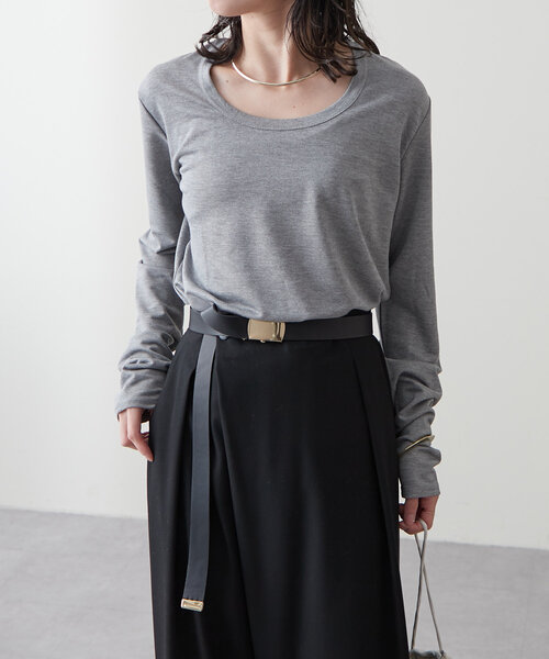 Omekashi（オメカシ）の「Nowhere Uネック2WAYロンT（Tシャツ/カットソー・レディース・オフホワイト/ブラック/グレー/ピンク/ブルー・FREE）」の4枚目の写真