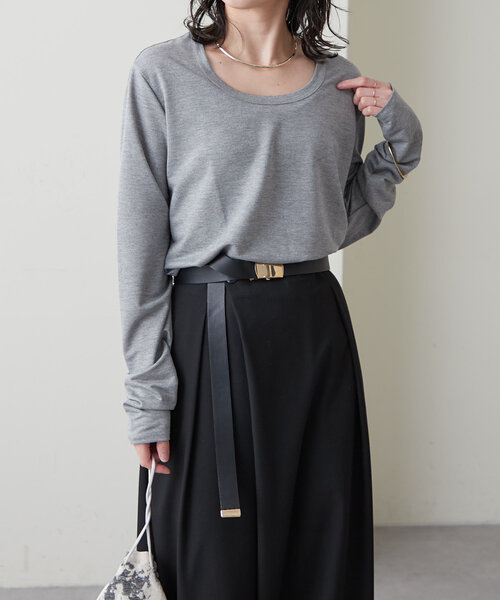 Omekashi（オメカシ）の「Nowhere Uネック2WAYロンT（Tシャツ/カットソー・レディース・オフホワイト/ブラック/グレー/ピンク/ブルー・FREE）」の11枚目の写真