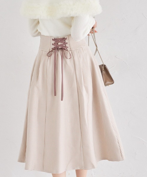 バックレースアップ千鳥柄フレアスカート(スカート)|tocco closet(トッコ クローゼット)