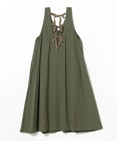 BEAMS BOY ナイロン タッサー C-1ノースリーブワンピース オリーブ BEAMS BOY（ビームス ボーイ）ナイロン タッサー C-1