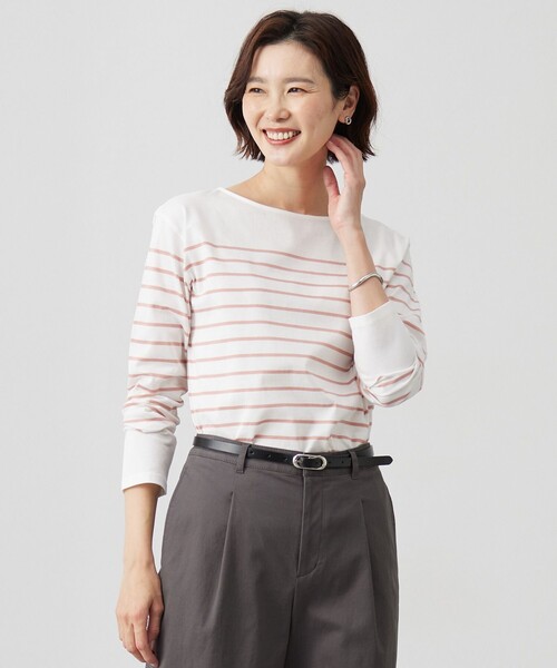 J.PRESS(ジェイプレス)の「バスクボーダー カットソー(Tシャツ/カットソー・レディース・ネイビー系1/ピンク系1/ベージュ系1・MEDIUM/LARGE)」の1枚目の写真
