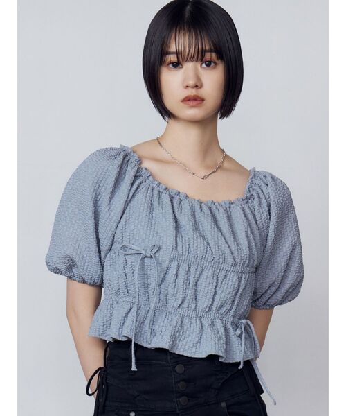 EMODA（エモダ）の「2WAYギャザーショルダートップ（Tシャツ/カットソー・レディース・ブラック/ブルー/ホワイト/レッド・FREE）」の8枚目の写真