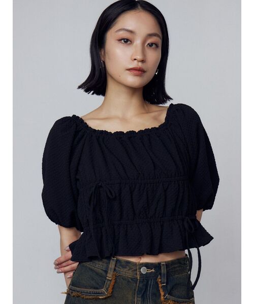 EMODA（エモダ）の「2WAYギャザーショルダートップ（Tシャツ/カットソー・レディース・ブラック/ブルー/ホワイト/レッド・FREE）」の16枚目の写真