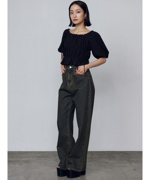 EMODA（エモダ）の「2WAYギャザーショルダートップ（Tシャツ/カットソー・レディース・ブラック/ブルー/ホワイト/レッド・FREE）」の19枚目の写真