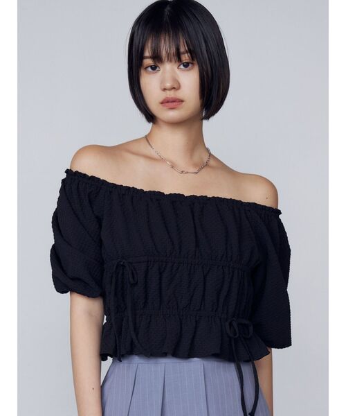 EMODA（エモダ）の「2WAYギャザーショルダートップ（Tシャツ/カットソー・レディース・ブラック/ブルー/ホワイト/レッド・FREE）」の20枚目の写真