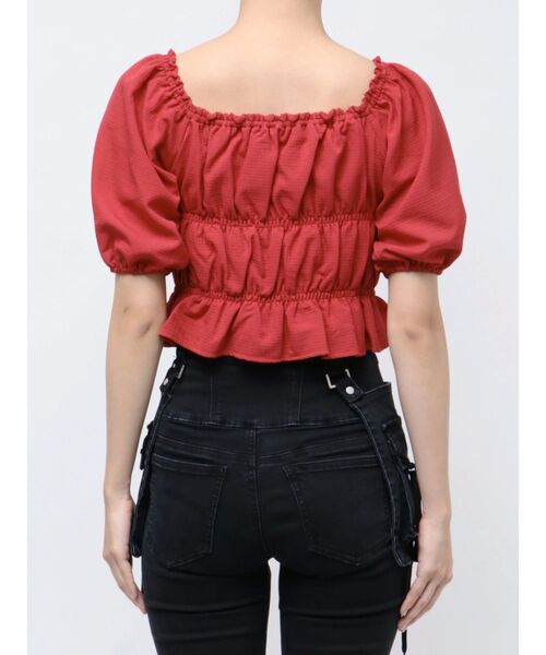 EMODA（エモダ）の「2WAYギャザーショルダートップ（Tシャツ/カットソー・レディース・ブラック/ブルー/ホワイト/レッド・FREE）」の6枚目の写真