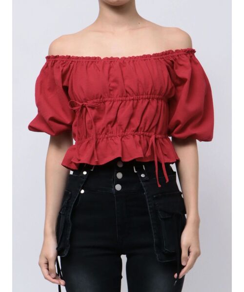 EMODA（エモダ）の「2WAYギャザーショルダートップ（Tシャツ/カットソー・レディース・ブラック/ブルー/ホワイト/レッド・FREE）」の11枚目の写真