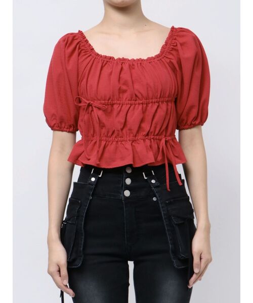 EMODA（エモダ）の「2WAYギャザーショルダートップ（Tシャツ/カットソー・レディース・ブラック/ブルー/ホワイト/レッド・FREE）」の4枚目の写真