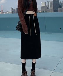 デニムスカート(ブラック) デニムスカート（ブラック/黒色系・ミモレ・半端丈