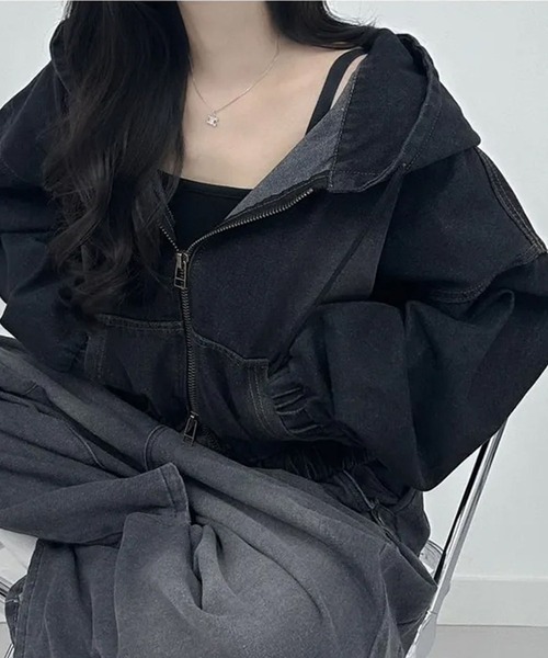 セール】デニムダブルZIPブルゾン（デニムジャケット）｜GLAMOROUS