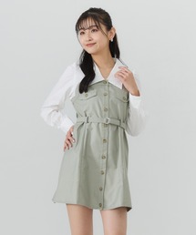 レイヤードデザインミニシャツワンピース