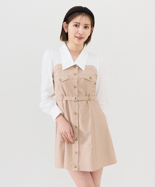 REDYAZEL(レディアゼル)の「レイヤードデザインミニシャツワンピース(ワンピース・レディース・グレー/カーキ/ベージュ・SMALL/MEDIUM)」の13枚目の写真