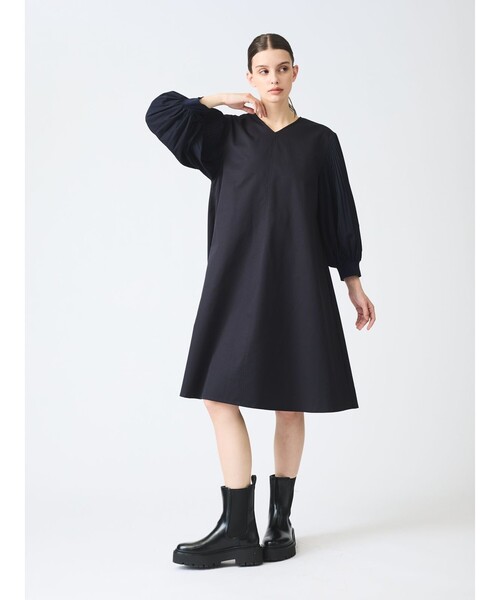mizuiroind（ミズイロインド）の「mizuiro ind プリーツパフスリーブワンピース（ワンピース・レディース・ネイビー/ブラック/オフホワイト・FREE）」の8枚目の写真