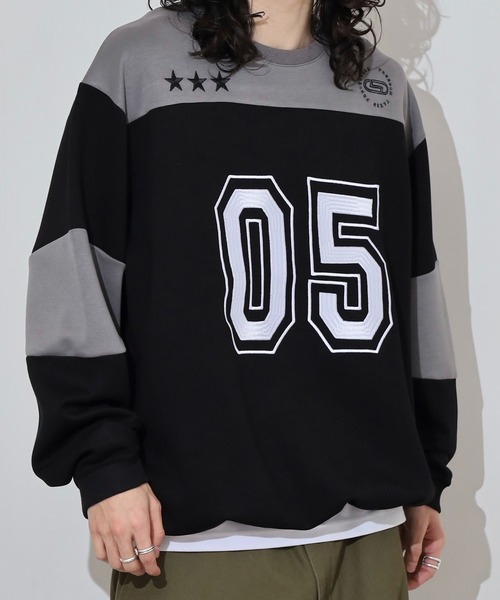 RE730(アールイーセブンサーティー)の「Cardboard knit hockey sweatshirt shirt / ダンボールニットホッケートレーナーシャツ unisex(スウェット・メンズ・オフホワイト/ブラック・L/M)」の9枚目の写真