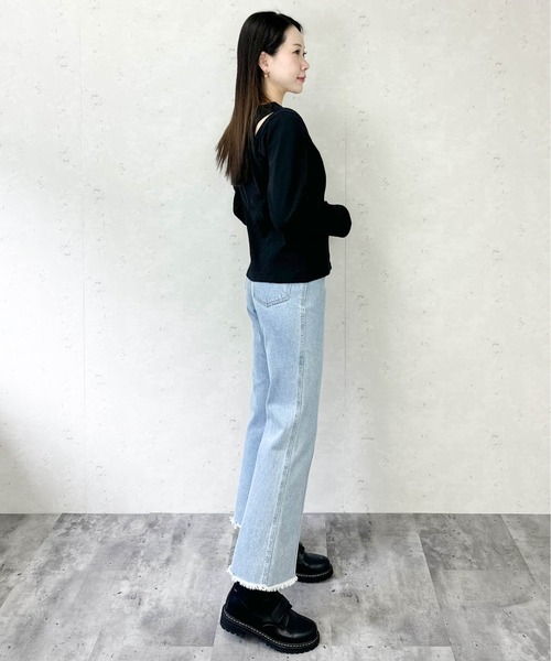 Per sist ence(パーシエンス)の「綿天竺ショルダースリットロンT(Tシャツ/カットソー・レディース・ブラック/オフホワイト/杢グレー・FREE)」の8枚目の写真