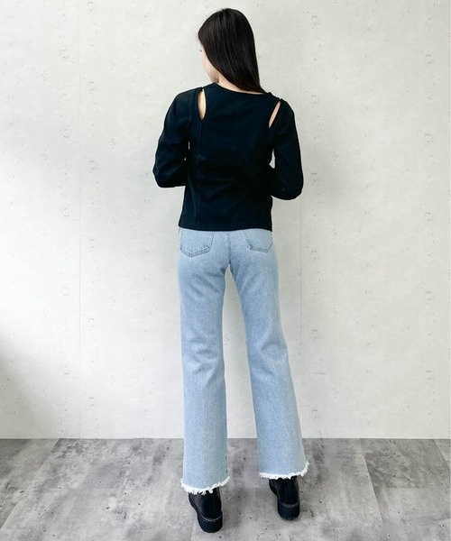 Per sist ence(パーシエンス)の「綿天竺ショルダースリットロンT(Tシャツ/カットソー・レディース・ブラック/オフホワイト/杢グレー・FREE)」の9枚目の写真