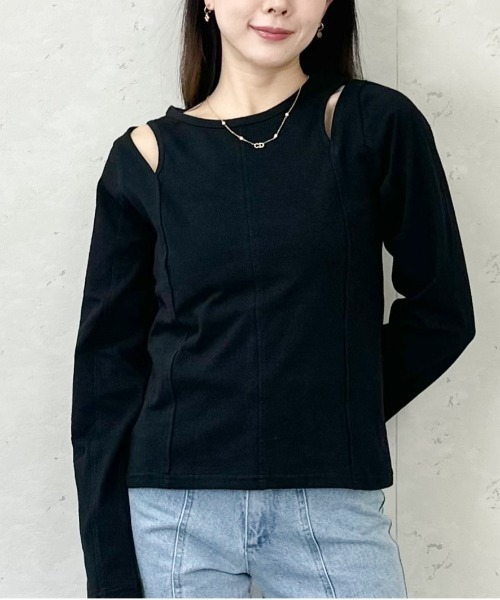 Per sist ence(パーシエンス)の「綿天竺ショルダースリットロンT(Tシャツ/カットソー・レディース・ブラック/オフホワイト/杢グレー・FREE)」の10枚目の写真