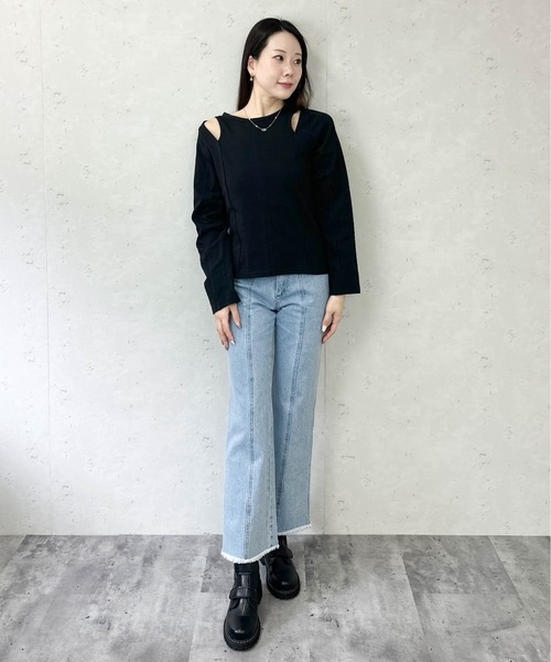 Per sist ence(パーシエンス)の「綿天竺ショルダースリットロンT(Tシャツ/カットソー・レディース・ブラック/オフホワイト/杢グレー・FREE)」の11枚目の写真