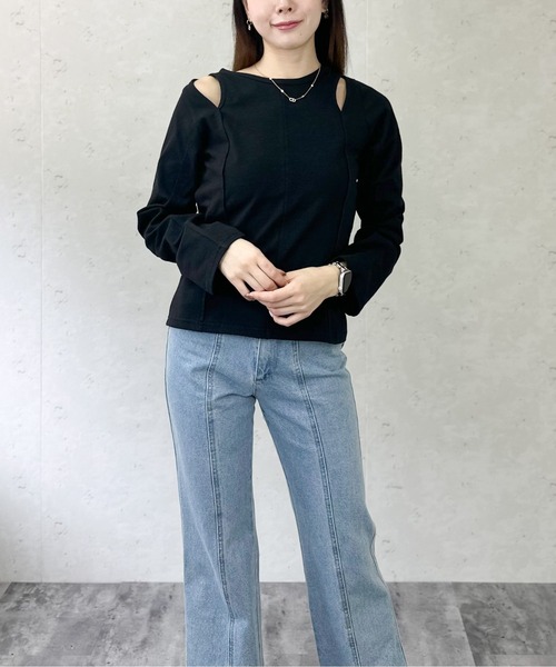 Per sist ence(パーシエンス)の「綿天竺ショルダースリットロンT(Tシャツ/カットソー・レディース・ブラック/オフホワイト/杢グレー・FREE)」の12枚目の写真