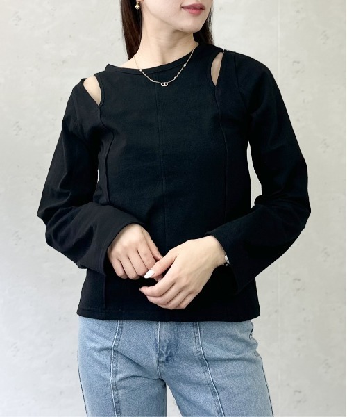 Per sist ence(パーシエンス)の「綿天竺ショルダースリットロンT(Tシャツ/カットソー・レディース・ブラック/オフホワイト/杢グレー・FREE)」の13枚目の写真