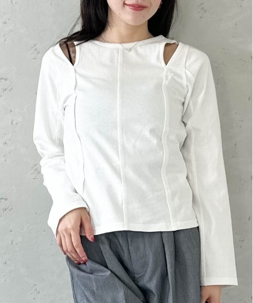 Per sist ence(パーシエンス)の「綿天竺ショルダースリットロンT(Tシャツ/カットソー・レディース・ブラック/オフホワイト/杢グレー・FREE)」の15枚目の写真