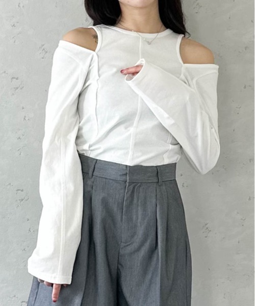 Per sist ence(パーシエンス)の「綿天竺ショルダースリットロンT(Tシャツ/カットソー・レディース・ブラック/オフホワイト/杢グレー・FREE)」の16枚目の写真