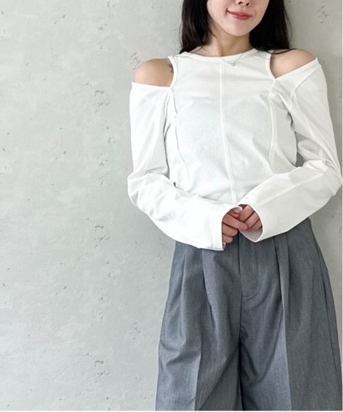 Per sist ence(パーシエンス)の「綿天竺ショルダースリットロンT(Tシャツ/カットソー・レディース・ブラック/オフホワイト/杢グレー・FREE)」の17枚目の写真