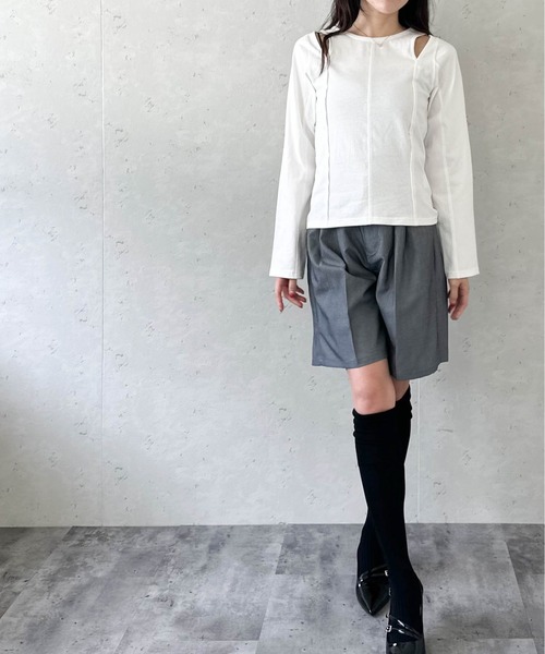 Per sist ence(パーシエンス)の「綿天竺ショルダースリットロンT(Tシャツ/カットソー・レディース・ブラック/オフホワイト/杢グレー・FREE)」の18枚目の写真