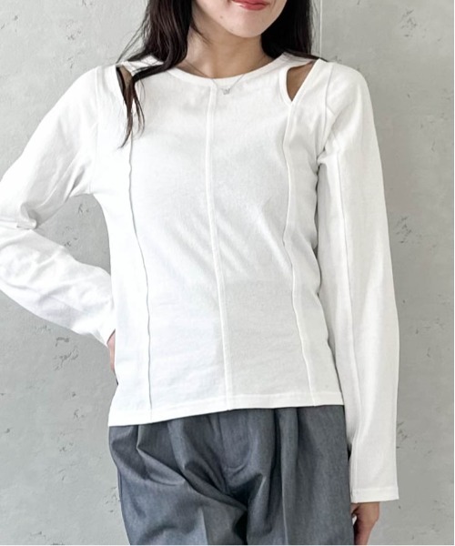 Per sist ence(パーシエンス)の「綿天竺ショルダースリットロンT(Tシャツ/カットソー・レディース・ブラック/オフホワイト/杢グレー・FREE)」の19枚目の写真