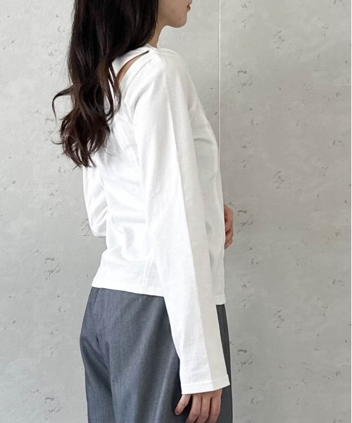 Per sist ence(パーシエンス)の「綿天竺ショルダースリットロンT(Tシャツ/カットソー・レディース・ブラック/オフホワイト/杢グレー・FREE)」の21枚目の写真