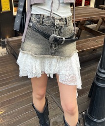 SPIRALGIRL（スパイラルガール）の「レースドッキングデニムスカート（デニムスカート）」