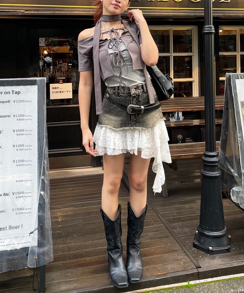SPIRALGIRL新作新品 レースドッキングデニムスカート レースドッキングデニムスカート SPIRALGIRL│SPIRALGIRL