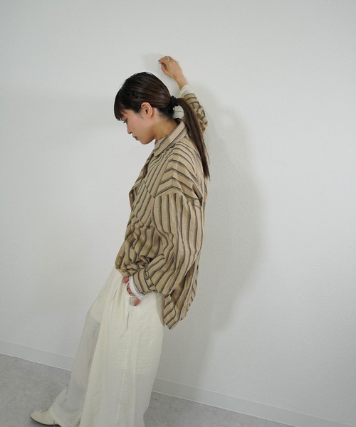 goa - goaタッセル付きストライプブラウス ジャガードストライプブラウス 552-85561 2507c | BlueOnionStore