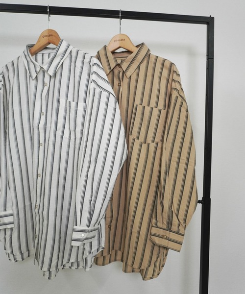 gossara（ゴサラ）の「【トレンドライクな1枚】ストライプBIGシャツ（シャツ/ブラウス・レディース・ベージュ/オフホワイト・FREE）」の17枚目の写真