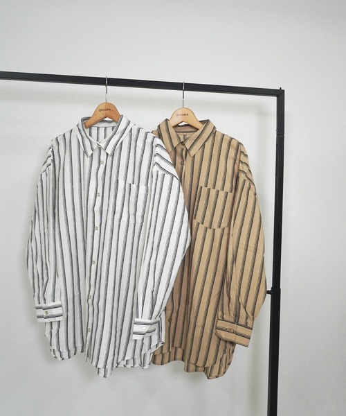 gossara（ゴサラ）の「【トレンドライクな1枚】ストライプBIGシャツ（シャツ/ブラウス・レディース・ベージュ/オフホワイト・FREE）」の20枚目の写真